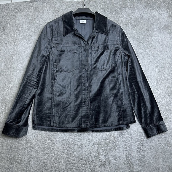 Cabi Women's Size M Charcoal Gray Chic Velvet Finish Shirt Jacket Pleated Back - Picture 12 of 12